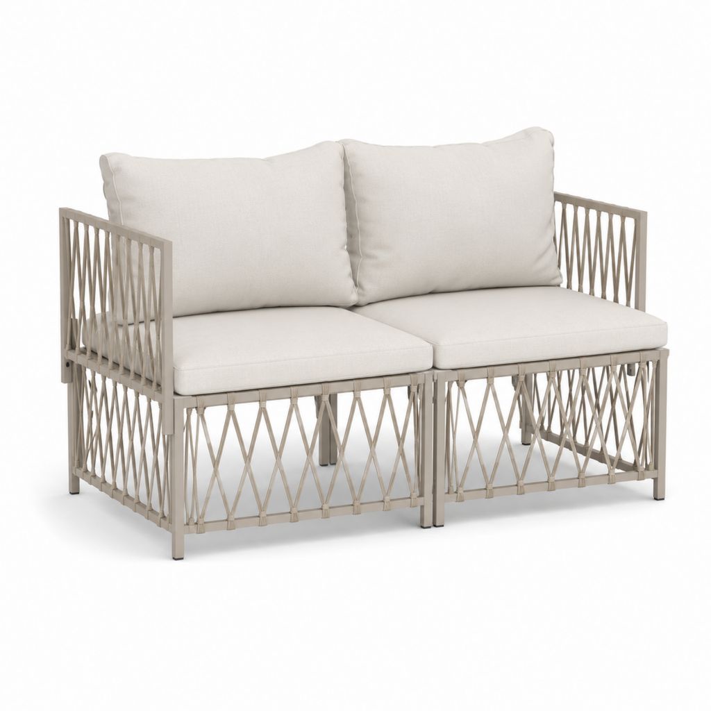 Canapé de jardin 2 places beige en aluminium et corde tressée 140 x 75 x 75 cm