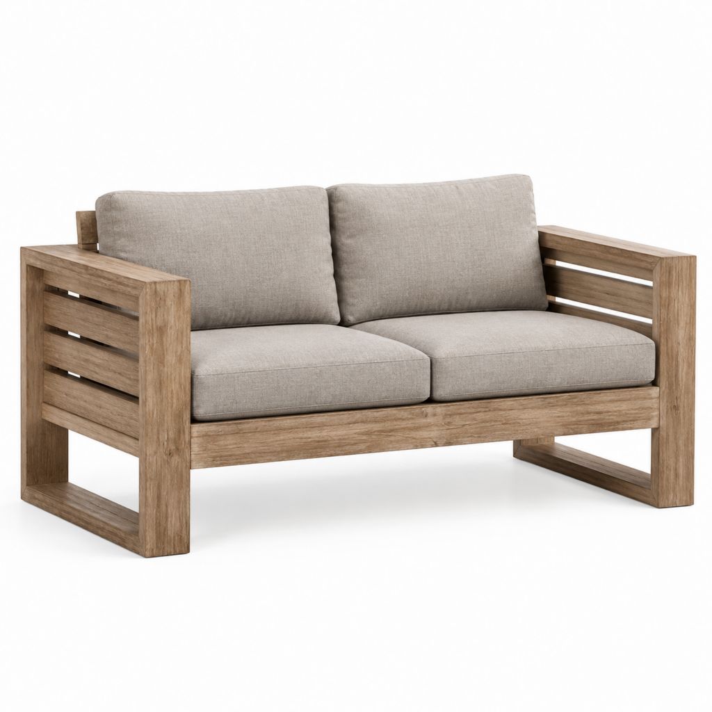 Canapé de jardin 2 places taupe en acacia massif 140 x 75 x 78 cm
