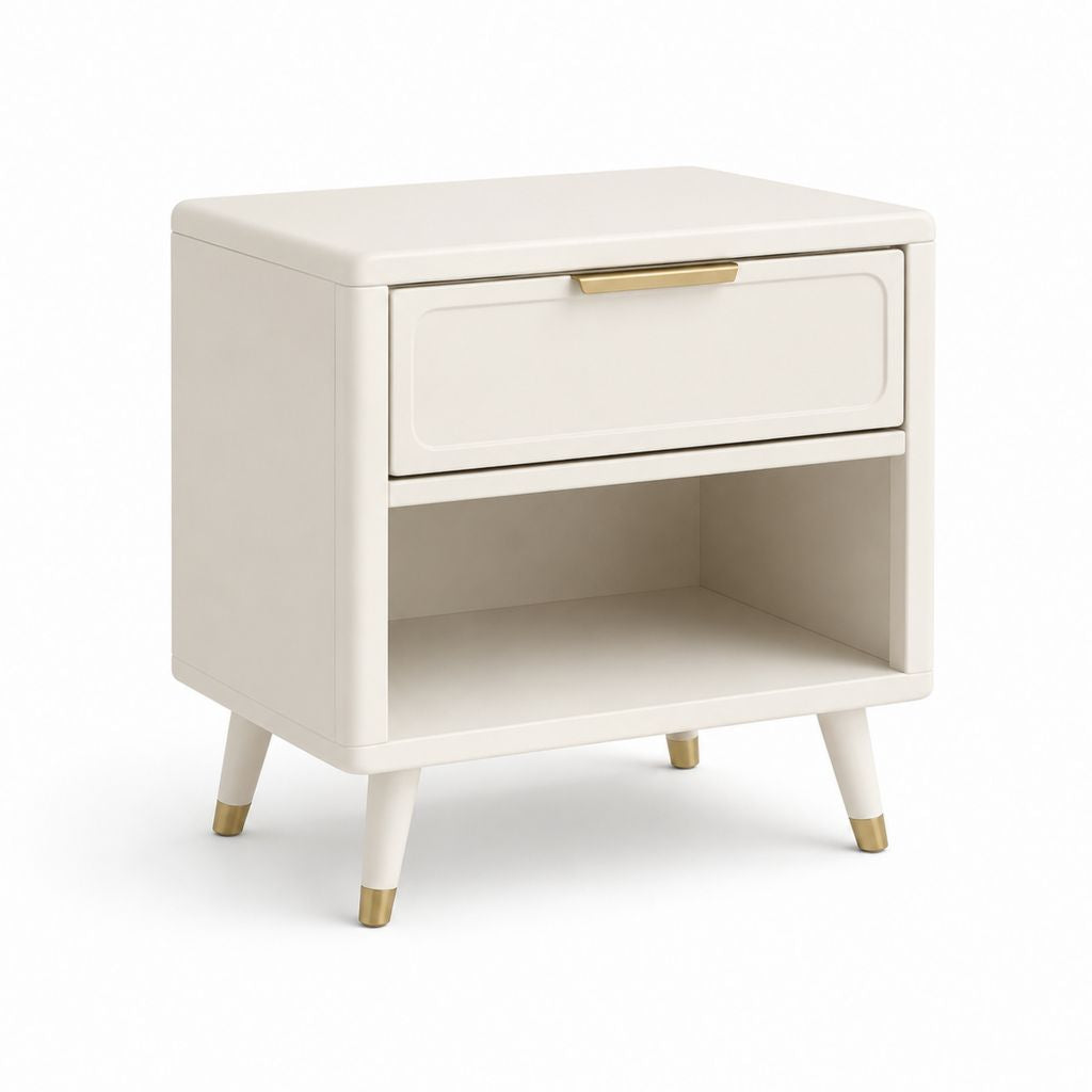 Table de chevet 1 tiroir avec niche blanc cassé MDF rectangulaire 45 x 40 x 55 cm