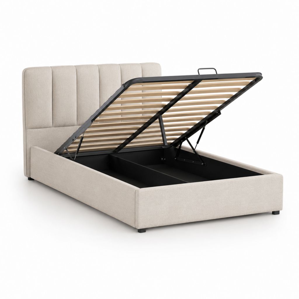 Lit coffre 160 x 200 cm beige en polyester avec sommier relevable