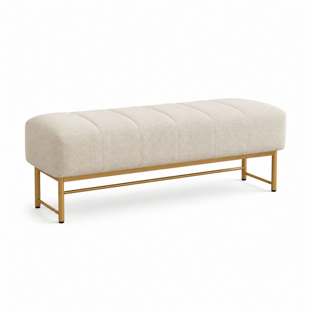 Banc de bout de lit capitonné beige en polyester bouclette avec structure en acier 120 x 40 x 45 cm