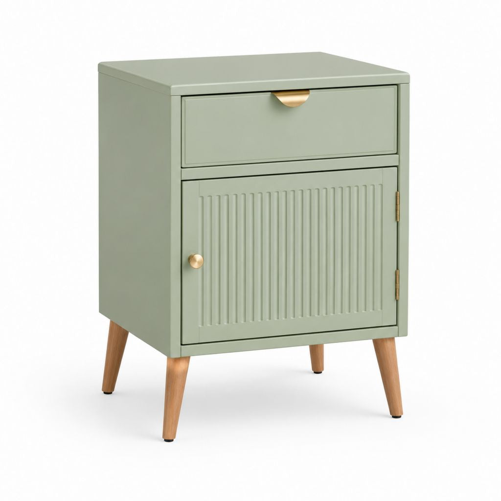 Table de chevet verte en MDF avec tiroir et placard 40 x 35 x 60 cm