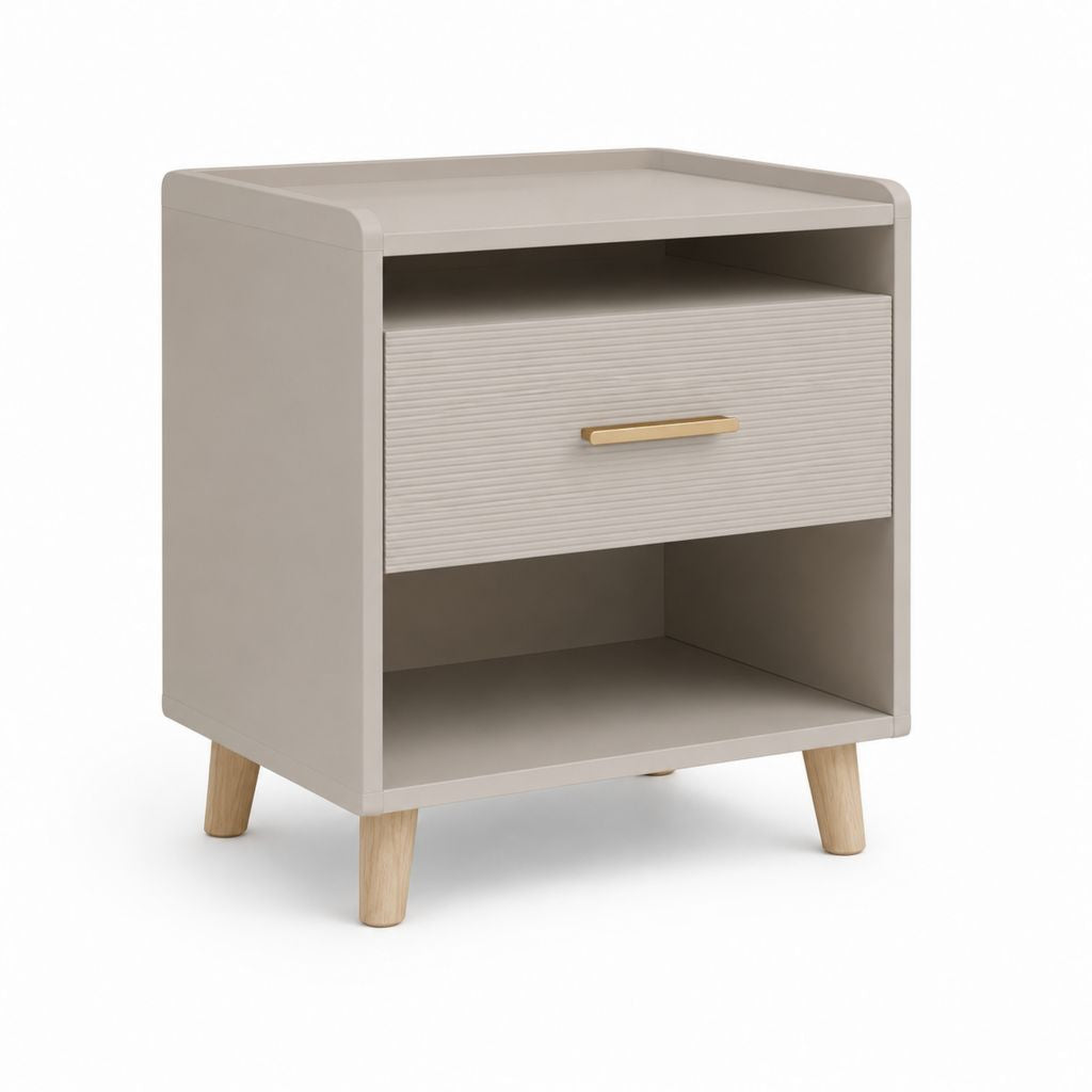 Table de chevet rectangulaire beige en MDF et bois massif avec tiroir 45 x 40 x 60 cm