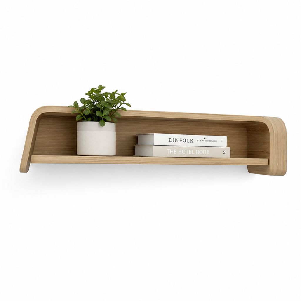 Étagère murale en contreplaqué de bouleau plaqué chêne naturel arrondie 80 x 20 x 20 cm