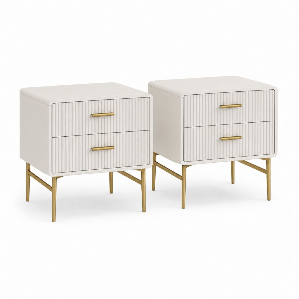 Lot de 2 tables de chevet blanches en MDF rectangulaires avec 2 tiroirs 50 x 40 x 60 cm
