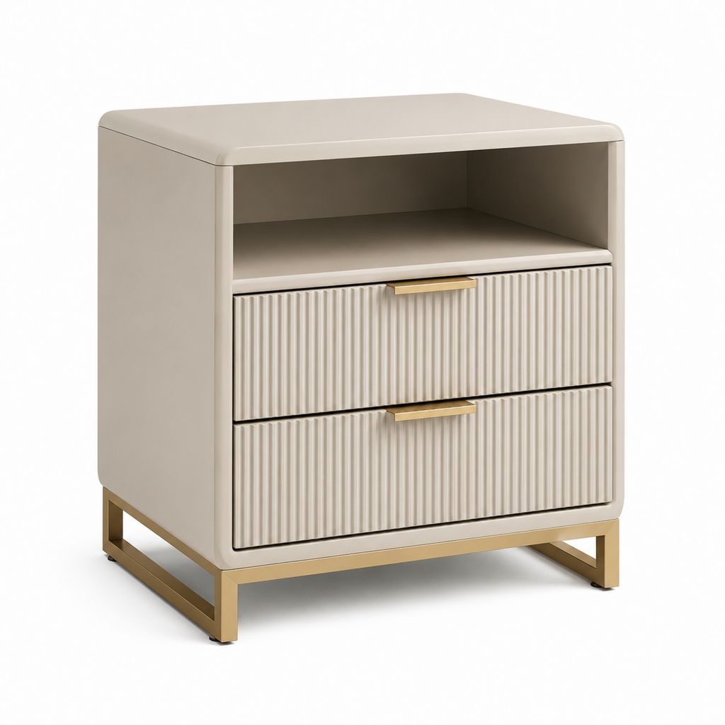 Table de chevet beige en panneaux MDF laqués avec 2 tiroirs 50 x 40 x 60 cm